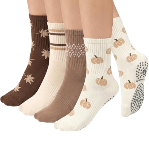 Image of Toes Home Pilates Socks for Women, Grip Yoga Crew Socks, Non Slip Socks | Grippy Socks Woman for Barre, Sticky Slipper Socks For Hospital, Barefoot Workout Socks, Gifts for Women, 4 Pairs
