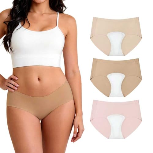Wezest Camel toe Proof Underwear for Women Seamless briefs with Camel Concealer Toe No Show Yoga Bikini Workout Panties (US Alpha Small Regular Regular Beige+Khaki+Pink)