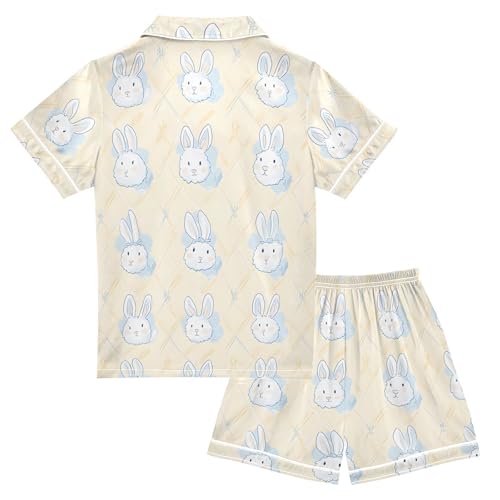 Cute Cartoon Rabbit Summer Pajamas Set Soft Satin Pjs Sets 2 Piece Short Sleeve Sleepwear Casual Clothes2