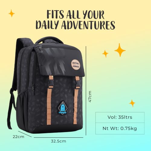 Image of Harry Potter x American Tourister Hogwarts Backpack | 3 Compartments | AT Interchangeable Badges & Playful Stickers | Rain Cover | 35L Bag for Women & Men | Jet Black | 1 Year Global Warranty