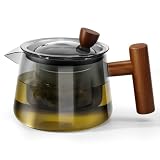 FGIUKC ティーポット 耐熱 ガラス 急須 500ml 木製持ち手 急須グレー ガラス製ポット 茶こし付き 紅茶ポット 緑茶 紅茶 フルーツティー リーフティー 花茶 工芸茶 茶こし付き 直火対応 日本茶 中国茶