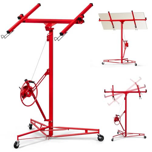 XXL Plattenheber,Plattenheber Klappbar für Trockenbau und Rigipsplatten, Plattenlift bis 68 kg Höhe 140-350 cm 3 Räder mit Feststellbremse,Rigips Werkzeug für Innenausbau
