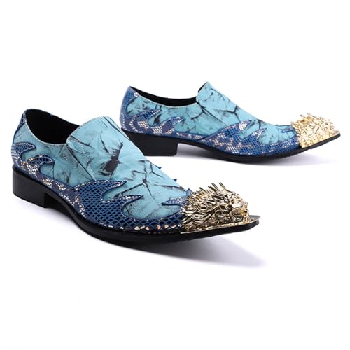 Men's Leather Shoes, Temperament Splicing Metal tip Men's Dress Shoes, Wedding Party Banquet Nightclub Stage Host Barber Uniform Office Work Shoes4