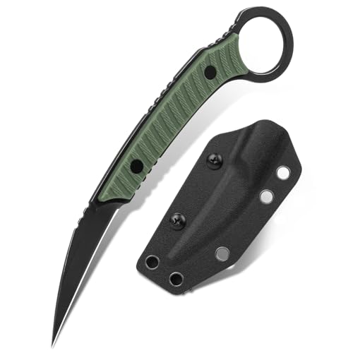 Generisch EDC Messer Mit Kydex Scheide, Messer Outdoor, 440c Stahl G10-Griff füR Das TäGliche Leben Camping Outdoor Arbeit (Grün)
