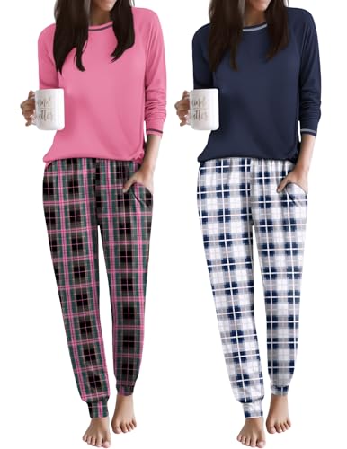 Ekouaer 2 Pack Womens Pajama Sets Soft Jogger Pjs Long Sleeve Lounge Sets - image 1