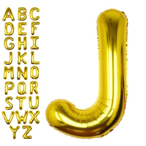 Image of 40 Inch Gold Letter J Balloon Big Foil Helium Letter Balloons A-Z | Giant Large Mylar Party Balloon for Birthday Party Decorations