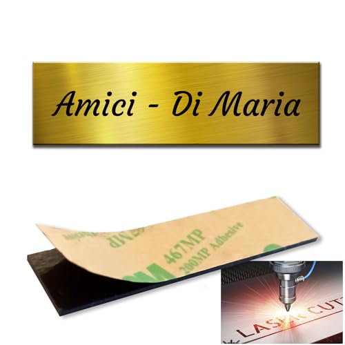 Targhetta nome personalizzata per cassetta postale o citofono, incisa a laser, autoadesiva, su laminato plastico colore ORO - MADE IN ITALY