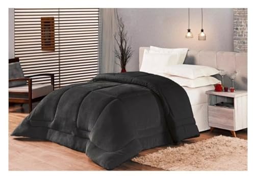 Coberdrom Cobertor Casal Queen Dupla Face Manta Soft Plush Aveludado 2,40m x 2,20m (Preto)