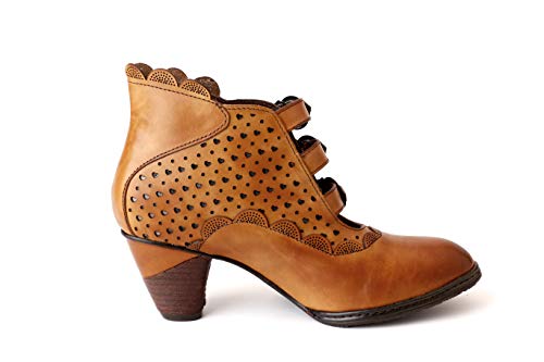 CrazycatZ Women Leather Pumps Shoes, Leather Vintage Gothic Mid Boots Shoes Hollow Leather Shoes4