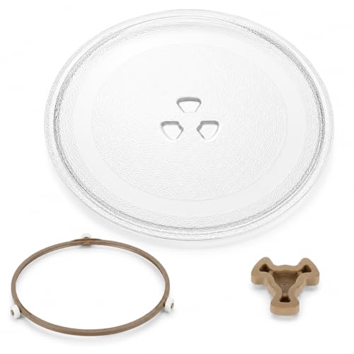Microwave Turntable Glass Plate 245mm Microwave Plate Replacement with Fixers Durable Microwave Glass Plate Turntable Ring and Support Included