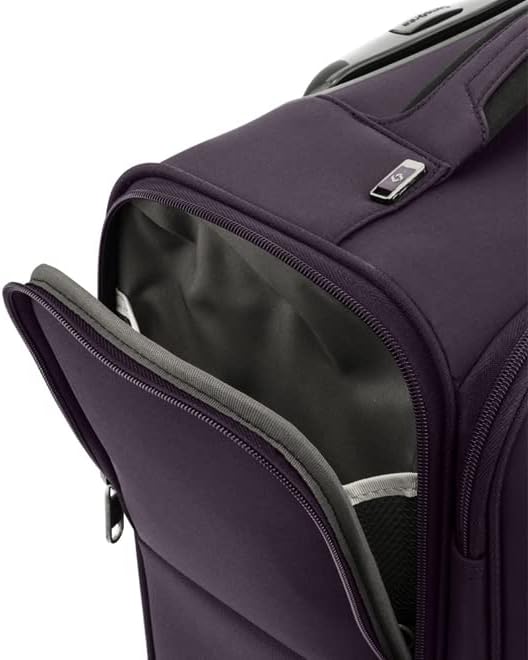 Close-up of the front pocket of the Samsonite 72H DLX luggage, partially unzipped