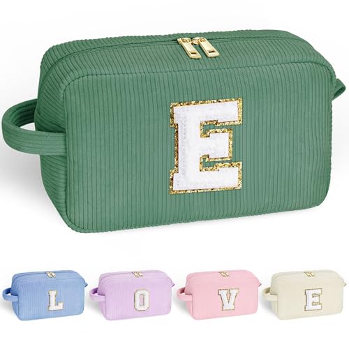 YOOLIFE Girls Makeup Bag - Cute Initial Travel Make Up Bag Cosmetic Bag Personalized Mom Birthday Gifts for Mom Grandma Teacher Sister Friend Gifts Engagement Gift Preppy Stuff Girl Gifts Letter E