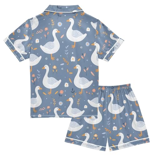 ALAZA Duck Flower Blossom Daisy Pajamas Satin Pajama Set Short Sleeve Button Down Sleepwear2