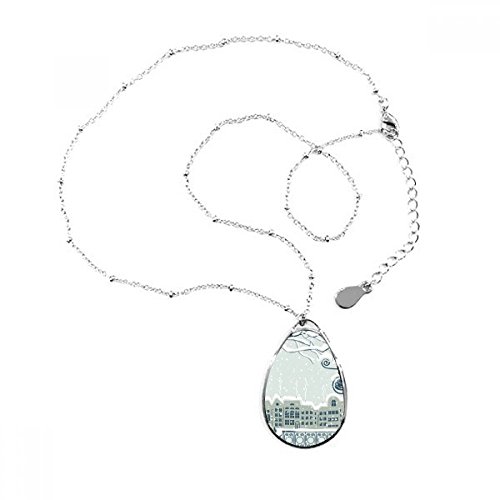 Collier pendentif larme arbre enneigé oiseau, cadeau décoratif original