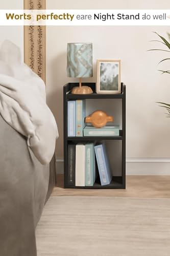 Image of Bedside Tabular Table with Storage - Engineered Wood Nightstand with 2 Adjustable Shelves, Modern End Table for Bedroom, Living Room, or Office (33 x 24 x 61.5 cm) (Dark Brown)