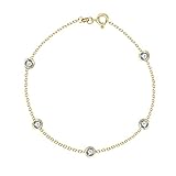 Ritastephens 925 Sterling Silver or Yellow-Tone Cubic Zirconia CZ by the Yard Station Anklet or Necklace – Bezel Set Open-Back Round CZ Diamond-Shaped Link Chain – Italian-Made, Hypoallergenic, Gift Box Included