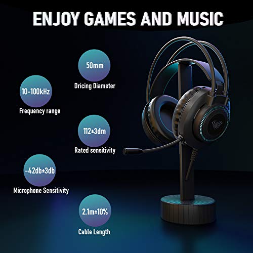 AULA S601 Wired Gaming Headset met Microfoon Surround Sound, Dual 3,5 mm USB Corded Volume Control Over-Ear Games Hoofdtelefoon, Noise Cancelling HD Mic voor Telefoon PC/MAC Laptop (Zwart) - Afbeelding 7