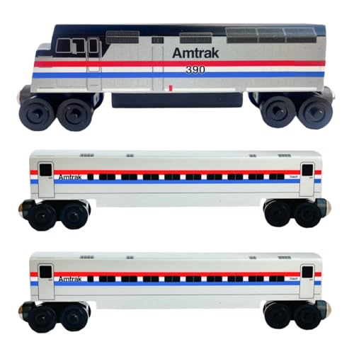 Whittle Shortline Railroad Amtrak F40PH Intercity Wooden Train Set 3 Piece Engine and Coaches Handcrafted in USA Compatible with Major Railway Systems Hardwood