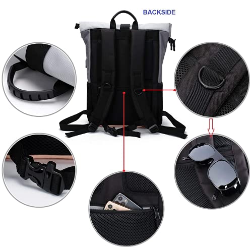 MoFut Rucksack Damen Groß Schulrucksack viele Fächer mit 15,6' Laptopfach, Unisex Rolltop Rucksack Wasserdicht, Lässiger Backpack Schule Freizeit Uni Arbeit Wandern.