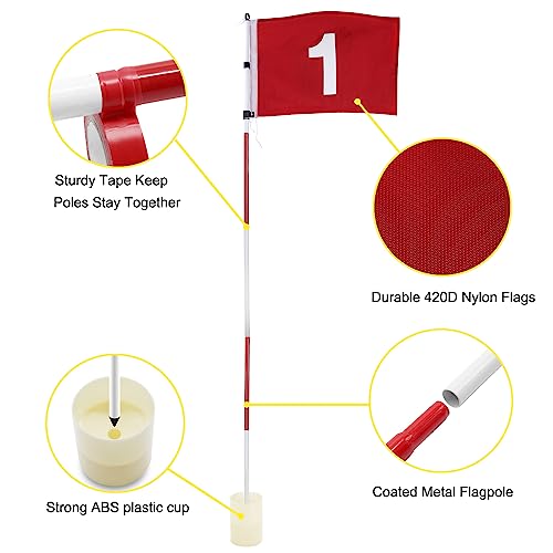 Kingtop Golf Pin Flags Basic, Practice Putting Green Flagstick Hole Cup Set, Golf Flag Stick For Driving Range | Backyard | Indoor | Outdoor, 5-Section Design, 6Ft Flagpole, 1-Set #TOP1