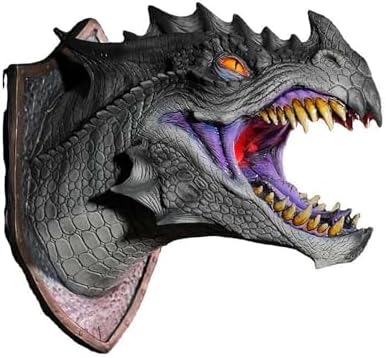 halloween decorations outdoor Wall Mounted Large Dinosaur Head Wall Decorative Statue with LED Lights and Colorful Nozzles That Emit Water Mist, 3D Hanging Art Sculpture Shape Statue Home Decoration