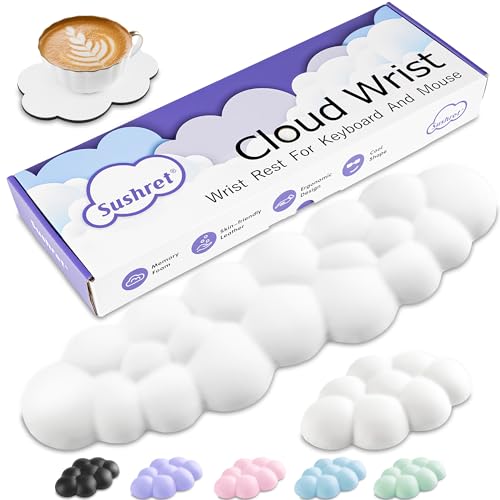 Sushret Repose-poignet ergonomique en forme de nuage pour clavier et souris, mousse à mémoire de forme avec surface en cuir synthétique, support confortable...