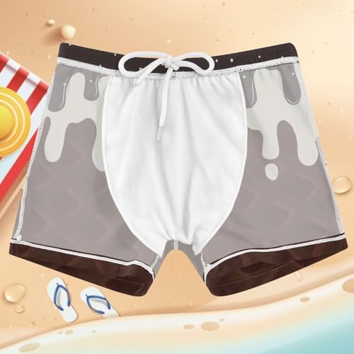 Boys Swim Trunks Quick Dry Bathing Suit Black Ice Cream Brown Toddler Swim Shorts Boardshorts Swimwear 3-104