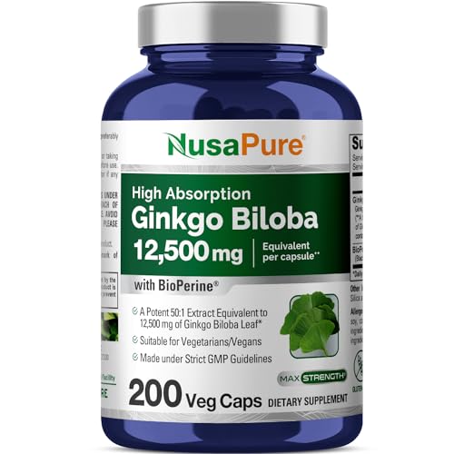 Ginkgo Biloba Extracto 2400 mg por vegetal, 200 cápsulas (vegetariano, sin OMG, sin gluten y extracto 10:1)