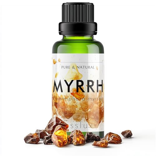 Image of Esslux Myrrh Essential Oil - 100% Pure Natural Myrrh Oil for Skin Care, Aromatherapy & Diffuser | Rich, Earthy Aroma for Relaxation & Meditation - Perfect for Candle & Soap Making - 120 ML