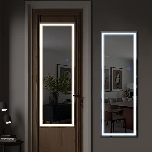 NicBex Miroir de porte pleine longueur avec lumières LED, couleur variable et réglage de la luminosité, pour chambre à coucher, salon, coins droits, argenté 130 x 45,7 cm