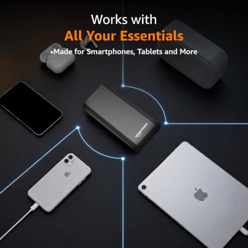 Image of Amazon Basics 20000 mAh Power Bank, 35W Fast Charging PD3.0, Output (2 Type C & 1 USB), for iPhone, Android, Tablets & Other Devices, Slim Metal Body, Flight Friendly, Type C Cable (Black)