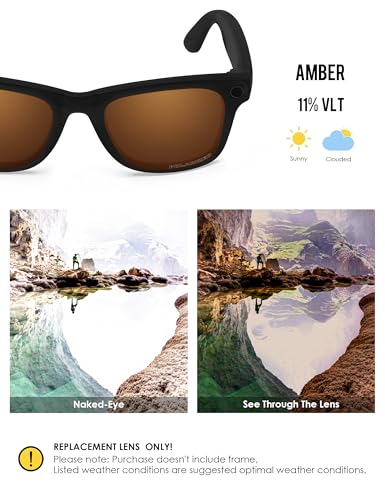 Image of BLAZERBUCK Photochromic Replacement Lenses Compatible with Ray-Ban Meta Wayfarer RW4008 | RW4012 (Gen 2) 53mm Smart Glasses