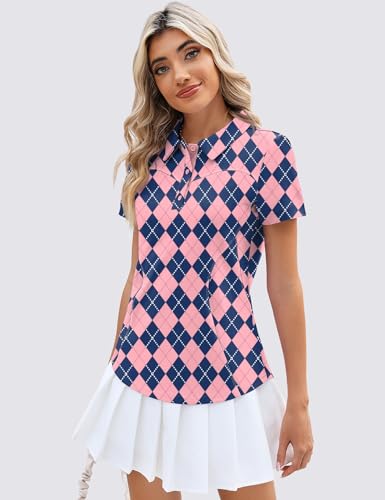 Image of TFSDOD Womens Golf Polo Shirts Collared Short Sleeve T Shirt Lightweight Moisture Wicking Polo Casual 3 Buttons Outfits