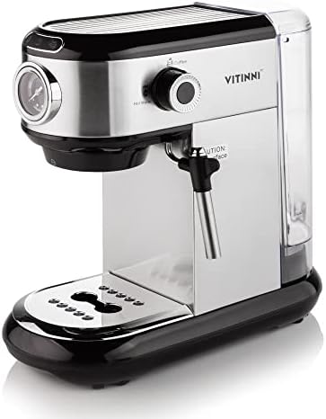 Vitinni Espresso Coffee Machine | 15 Bar Barista Pump | Milk Frother Steam Arm | 1450W Traditional Style | Cup Warmer Shelf | Cappuccino | Latte | 1L Water Tank, Auto Shut Off