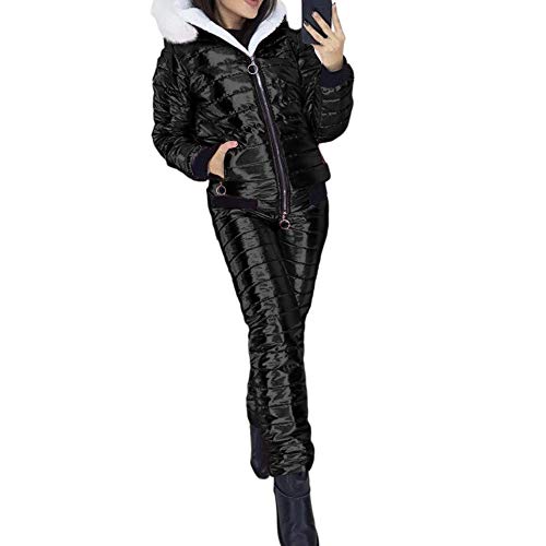 Damen Zweiteilige Skianzüge Jumpsuits Outdoor Sport Schneeanzug Wasserdicht Winddicht Kapuzenmantel, schwarz, Small Cover