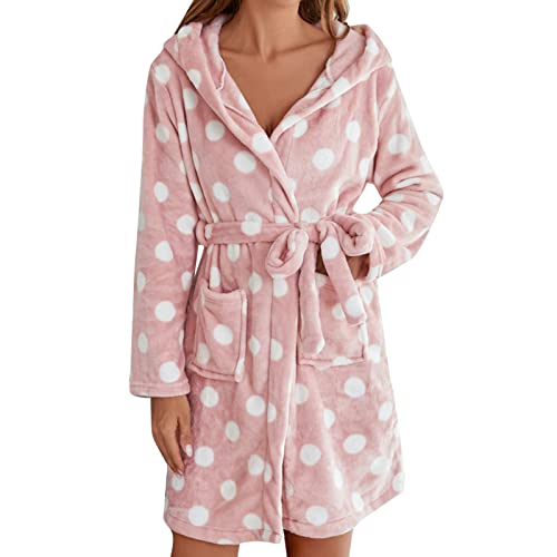 Generisch Albornoz de Frottee para mujer con capucha, albornoz de sauna corto de punto, albornoz de baño con bolsillos y cinturón, albornoz de forro polar, albornoz de franela, albornoz suave