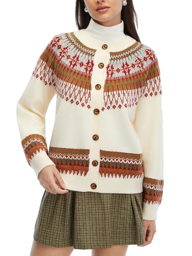 Cropped Cardigan for Women Fair Isle Sweater Women Crew Neck Button Down Women Christmas Cardigan Cute Outfit