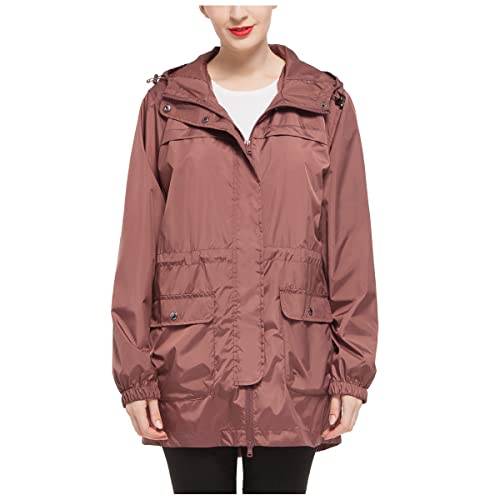 Rokka&Rolla Women's Lightweight Rain Jacket Hooded Anorak Windbreaker Long Trench Raincoat #TOP1