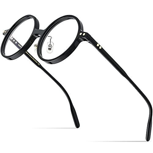 HEPIDEM Acetate Men Vintage Round Optical Glasses Frame Spectacles Eyeglasses Zolman (9158 Black)