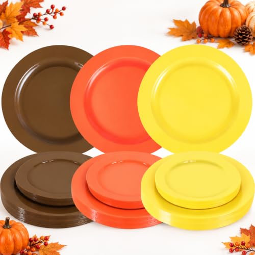 joy akkess 60PCS Thanksgiving Plastic Plates Heavy Duty for Thanksgiving