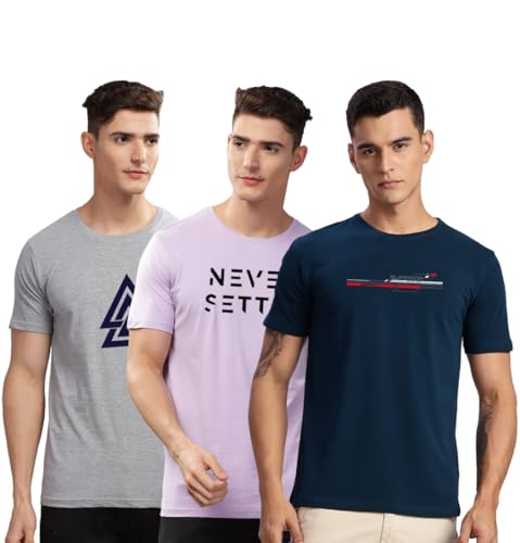 Image of ADRO 100% Cotton Lycra Tshirts for Men Combo Pack of 3 | Regular Fit | Printed T Shirt | Round Neck Half Sleeve| Mens Tshirts