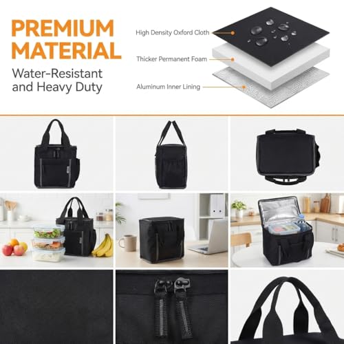 Image of Wooum Thermal Insulated Lunch Bag for Office Men Women Kids | 9L Tiffin Bag with Bottle Holder | Waterproof Food Bag for School, Travel, Work | Leakproof, Compact, 1 Year Warranty (Black)