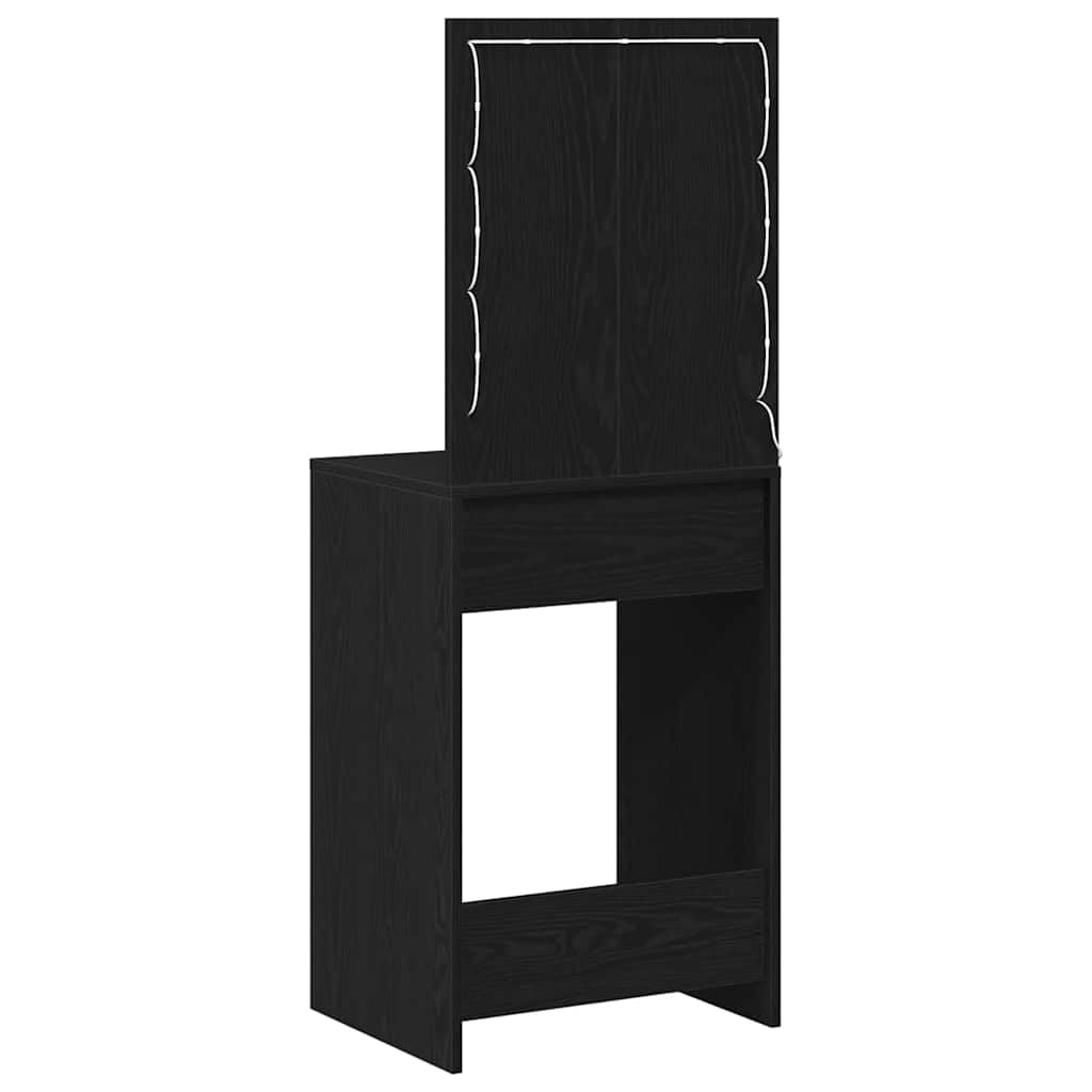 Schminktisch Schwarz Eichen-Optik mit LED-Spiegel, 50 x 41 x 135 cm, Holzwerkstoff, 2 Schubladen, Makeup Spiegel mit Beleuchtung, Stauraum Möbel für Schlafzimmer und Ankleidezimmer