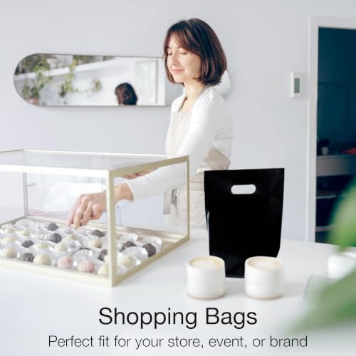 Image of Choice Marts 100 Black Plastic Bags With Handles 9x12 Merchandise Bags