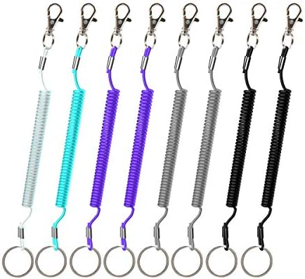 DICERO Fishing Coiled Lanyard (Pack of 8 or 12) Accessories Plastic Retractable Coiled Tether with Lobster for Tools 60 Inches Max Stretch