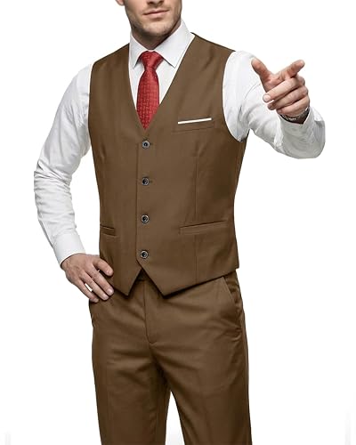 Hihawk Men's 2-Piece Suit, Vest Pants Set for Men, Fashion Waistcoat with Tie for Wedding, Prom, Homecoming, Business Khaki