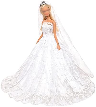 Miunana Princess Party Wedding Dress Clothes Gown Outfit with Veil for 11.5 Inch Girl Doll Gift
