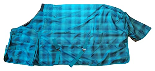 Ankaier 600D Waterproof & Windproof Winter Turnout Horse Blanket With Detachable Neck Hood Covered, High-Grade Thermal Polyfill Materials (250 Grams), Heavy Weight Version- Blue/Grid - 75" Inches #TOP1
