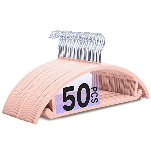 Premium Velvet Hangers - No Shoulder Bumps Suit Hangers with Chrome Hooks,Non Slip Space Saving Clothes Hangers,(Pack of 50) Heavyduty,Rounded Hangers for Sweaters,Coat,Jackets,Pants,Shirts,Dresses