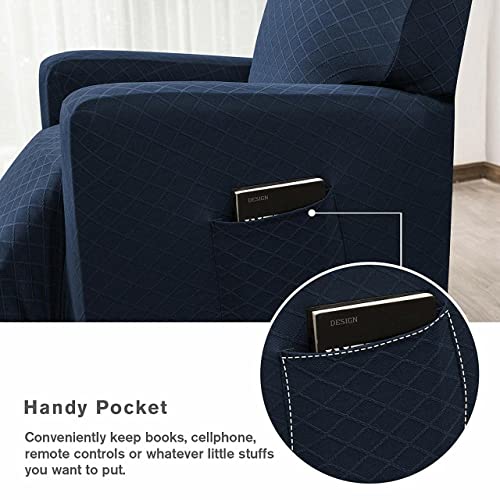 Enova Floral Stretch Recliner Slipcovers 1-Piece, Rhombus Stretch Fabric Recliner Slipcovers, Recliner Covers For Large Recliner, Sofa Covers Furniture Protector With Elastic Bottom (Dark Blue) #TOP4